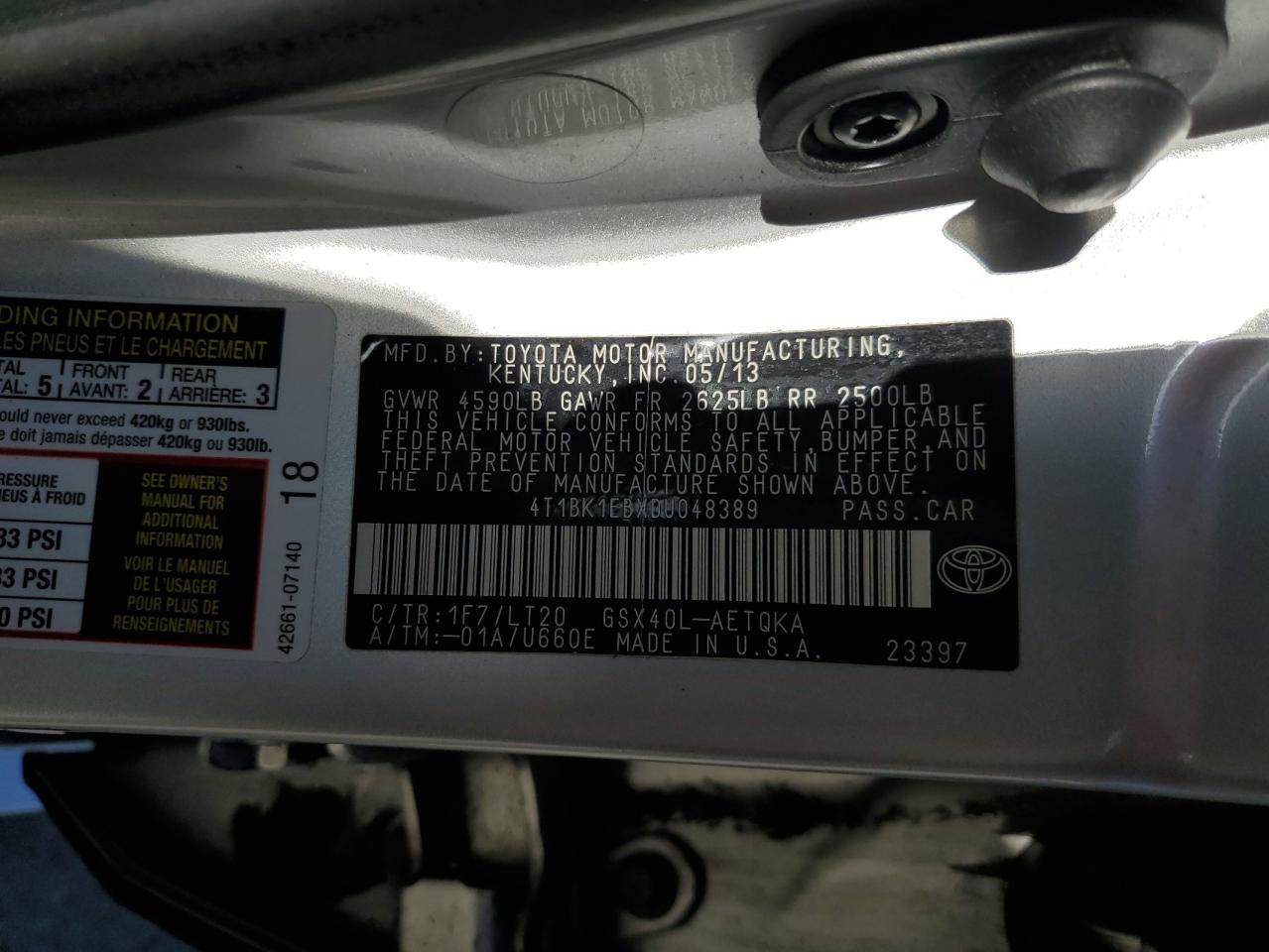 4T1BK1EBXDU048389 2013 Toyota Avalon Base