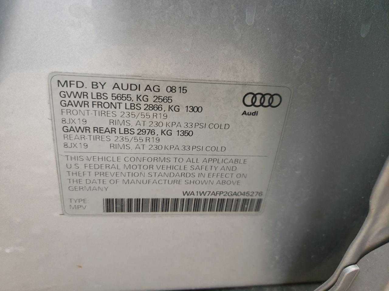 WA1W7AFP2GA045276 2016 Audi Q5 Prestige S-Line