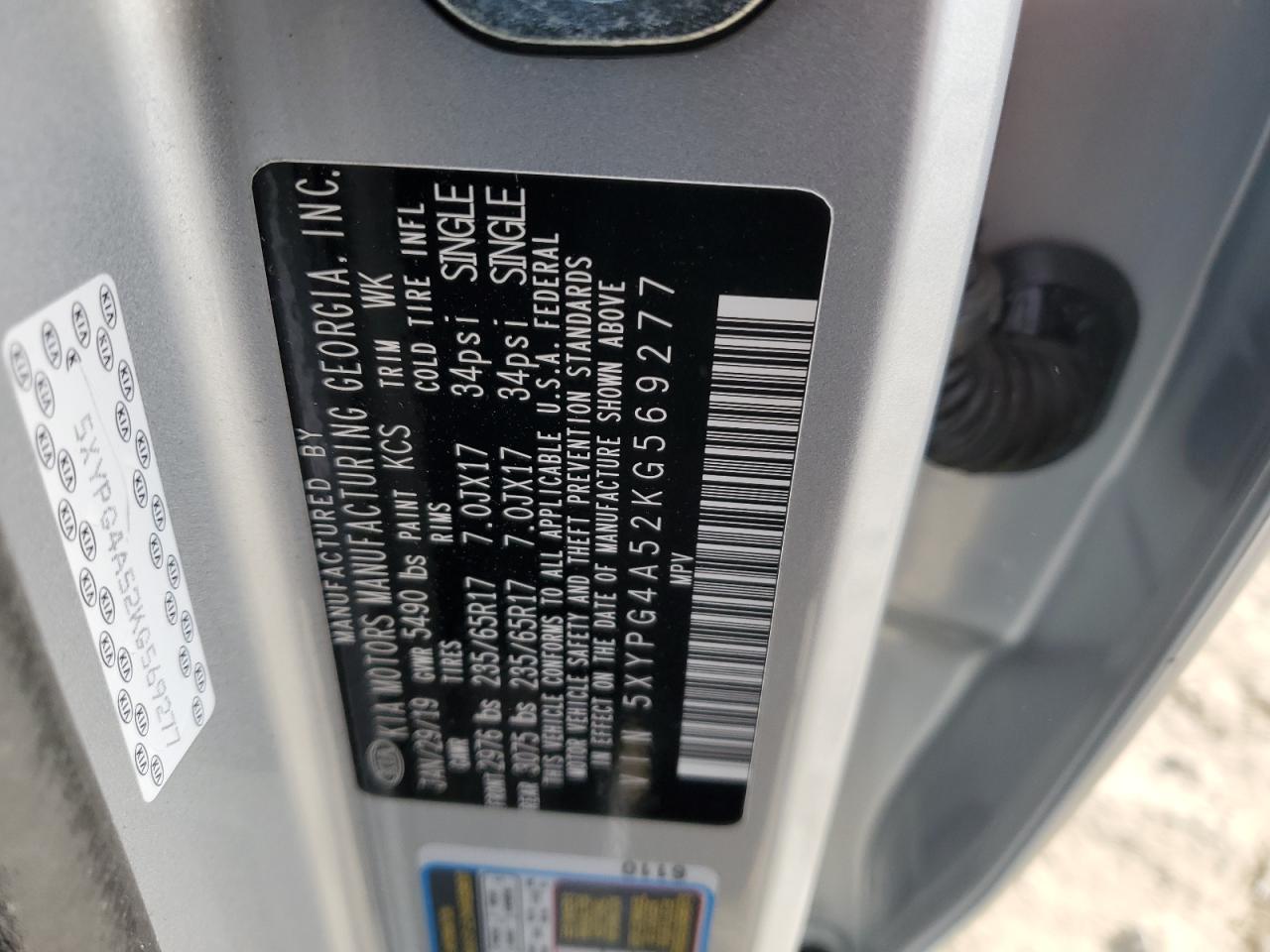 5XYPG4A52KG569277 2019 Kia Sorento Lx