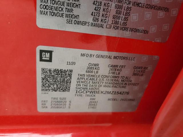 2021 Chevrolet Silverado C1500 Custom VIN: 1GCPWBEK2MZ154276 Lot: 50861774
