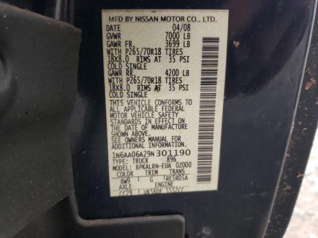 2009 Nissan Titan Xe VIN: 1N6AA06A29N301190 Lot: 49491554