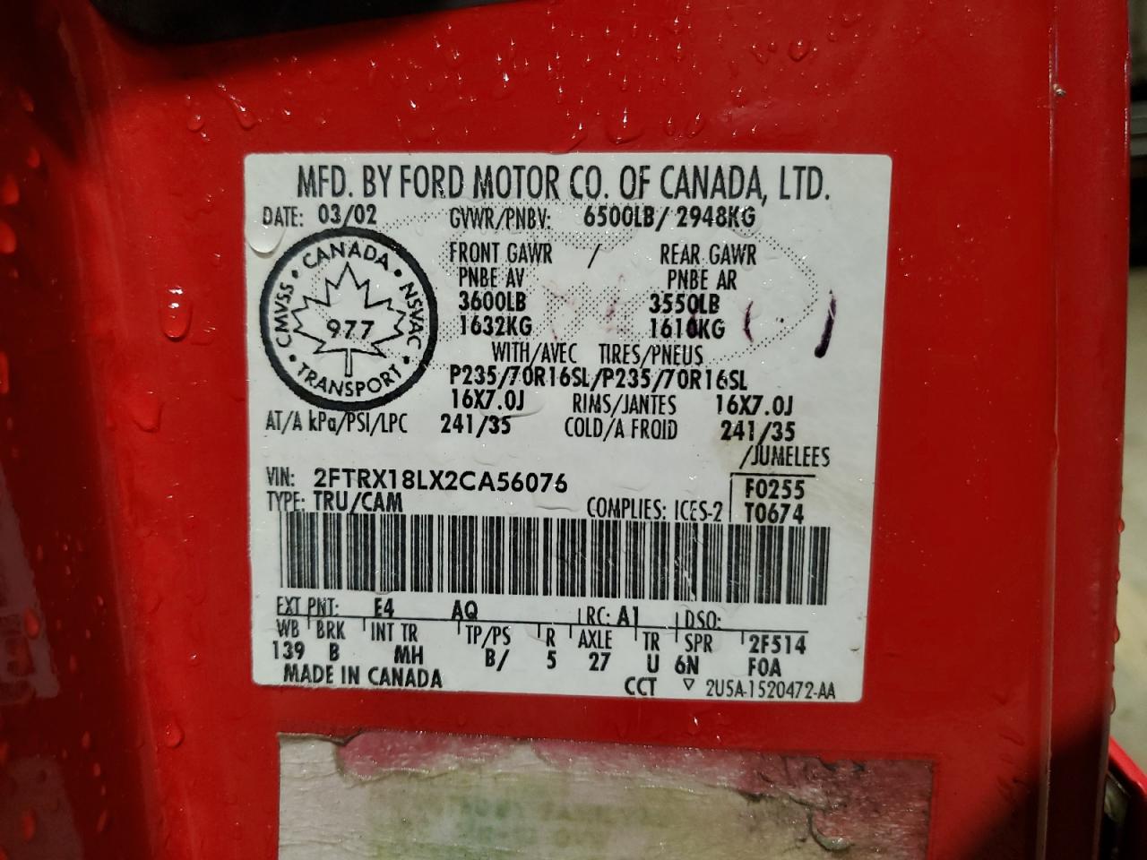 2FTRX18LX2CA56076 2002 Ford F150