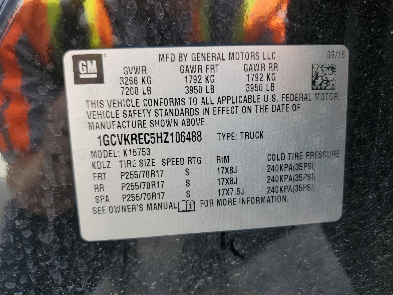 1GCVKREC5HZ106488 2017 Chevrolet Silverado K1500 Lt
