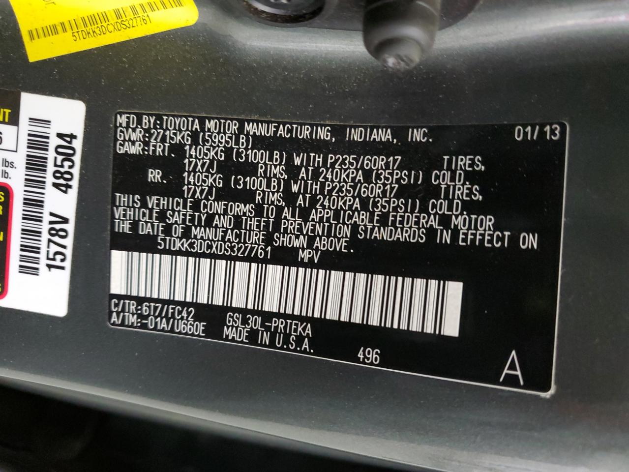 5TDKK3DCXDS327761 2013 Toyota Sienna Le