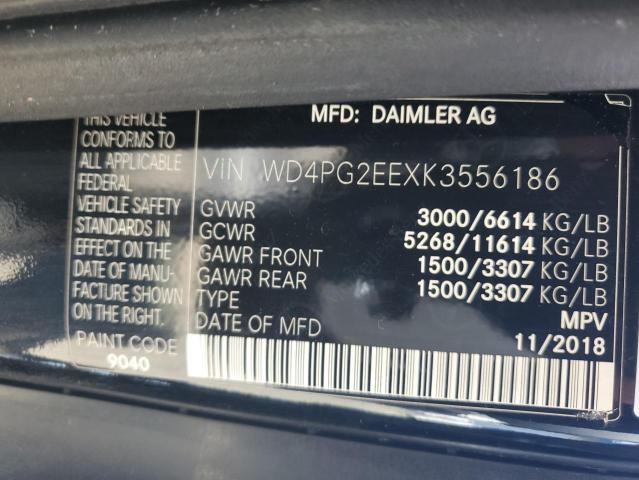 2019 MERCEDES-BENZ METRIS - WD4PG2EEXK3556186
