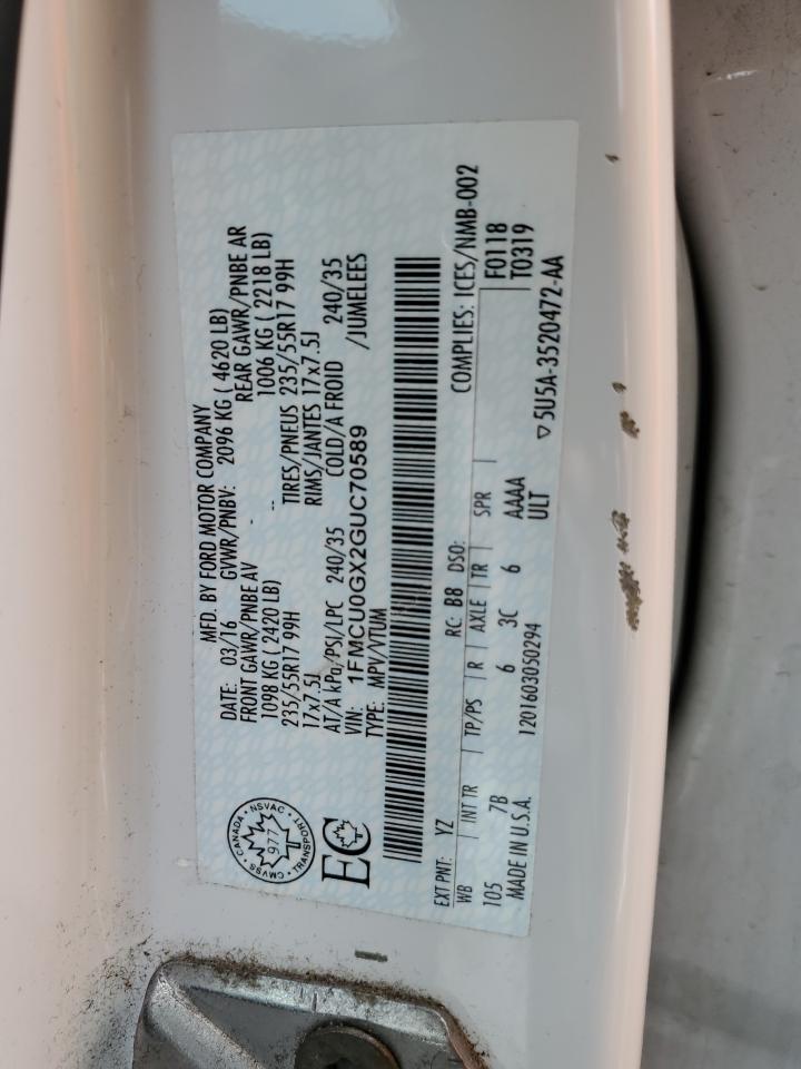 1FMCU0GX2GUC70589 2016 Ford Escape Se