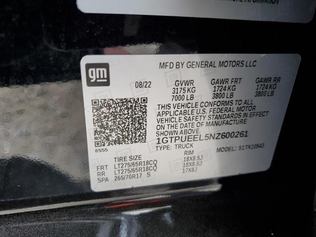 2022 GMC Sierra K1500 At4 VIN: 1GTPUEEL5NZ600261 Lot: 52504554