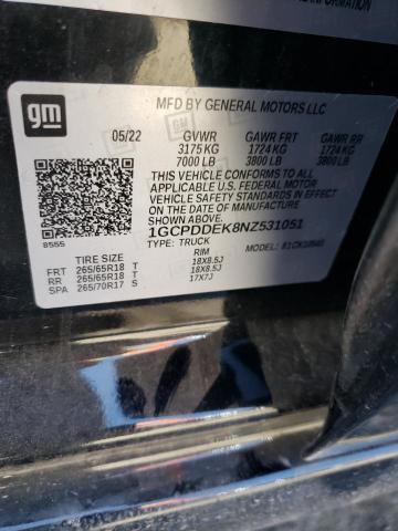 2022 Chevrolet Silverado K1500 Lt VIN: 1GCPDDEK8NZ531051 Lot: 51785834