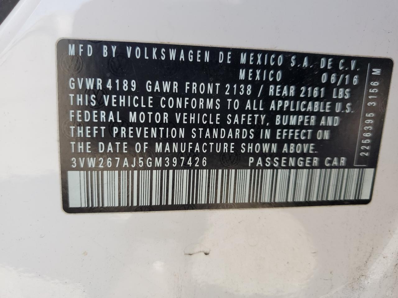 3VW267AJ5GM397426 2016 Volkswagen Jetta S