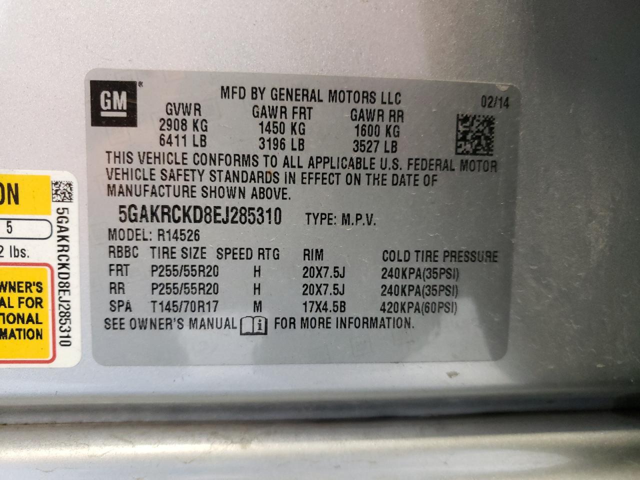 5GAKRCKD8EJ285310 2014 Buick Enclave