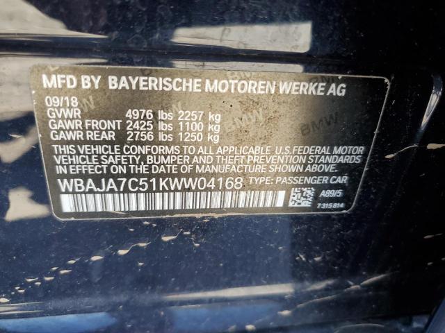 2019 BMW 530 Xi VIN: WBAJA7C51KWW04168 Lot: 50791214