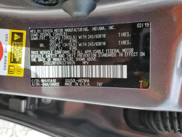 VIN 5TDZZRFH7KS318826 2019 Toyota Highlander, LE no.14