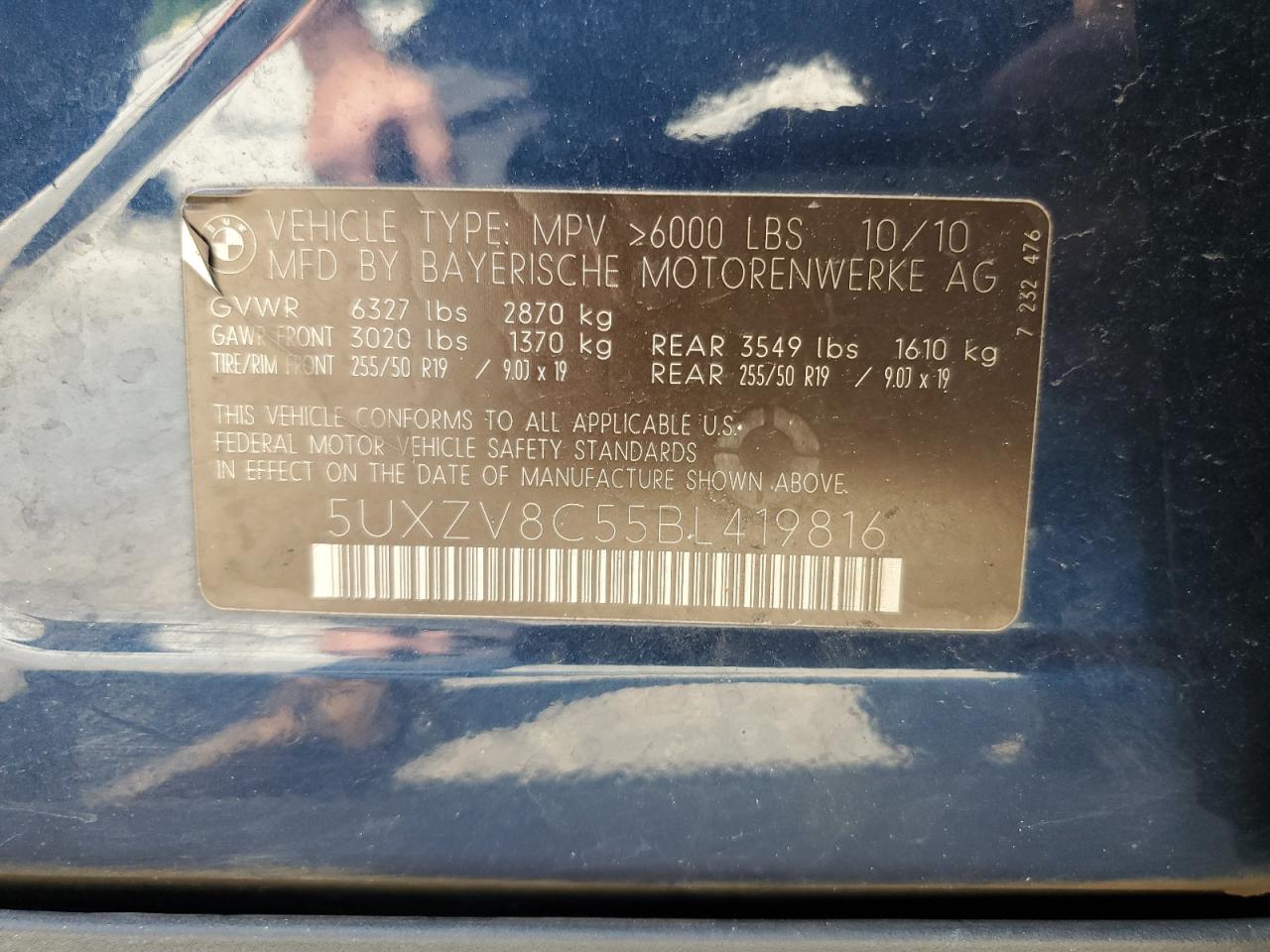 5UXZV8C55BL419816 2011 BMW X5 xDrive50I