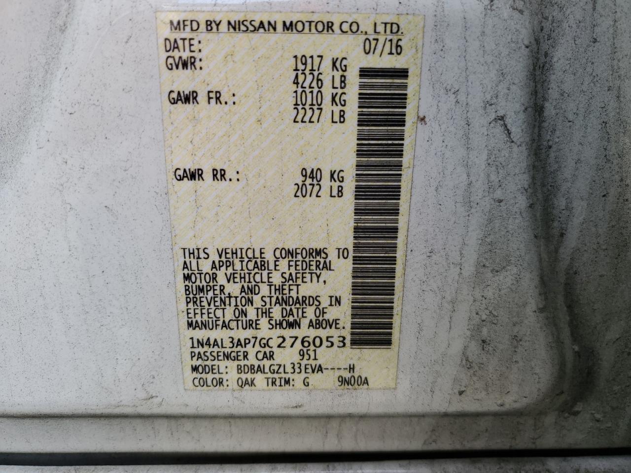 1N4AL3AP7GC276053 2016 Nissan Altima 2.5