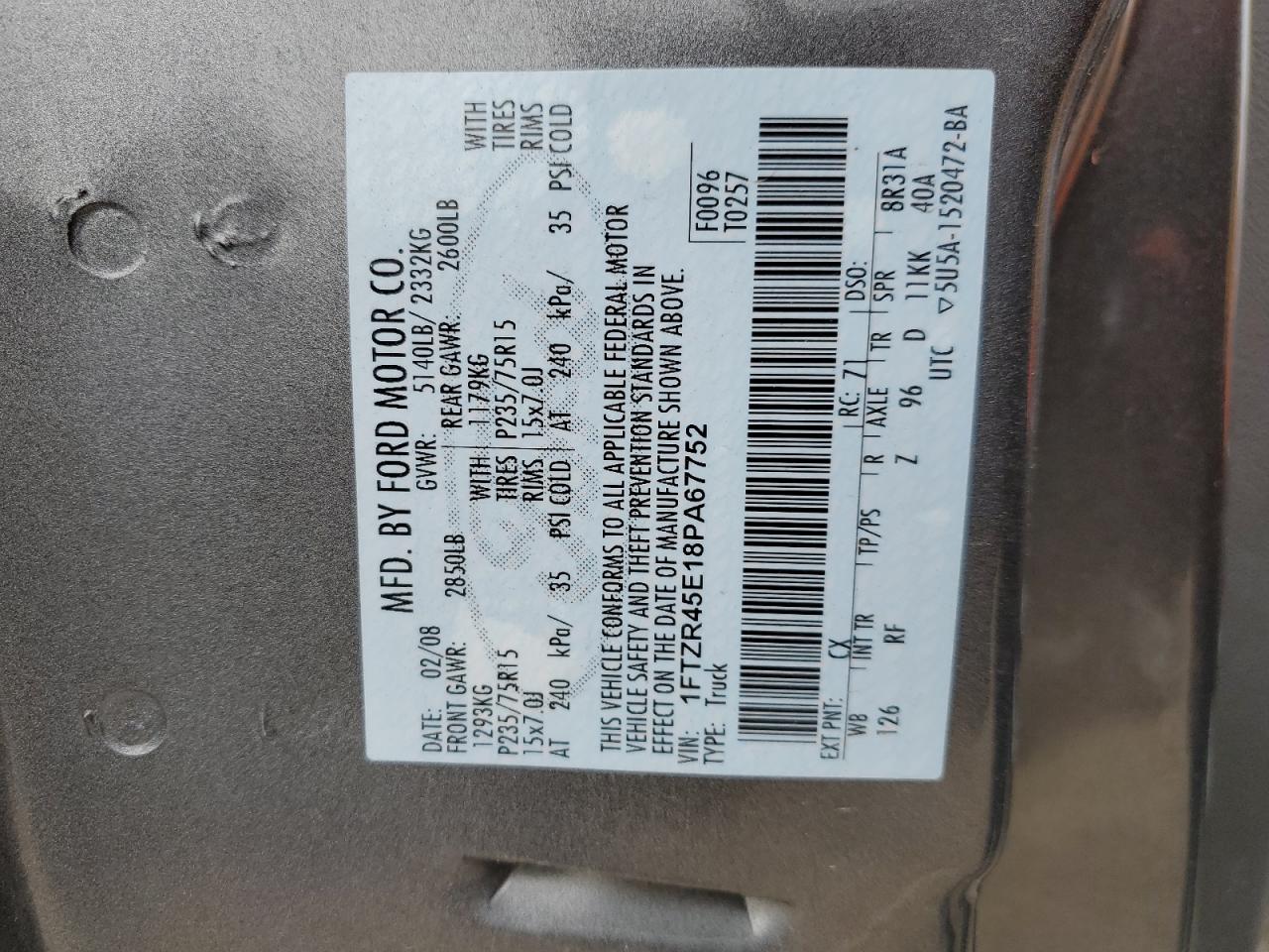 1FTZR45E18PA67752 2008 Ford Ranger Super Cab