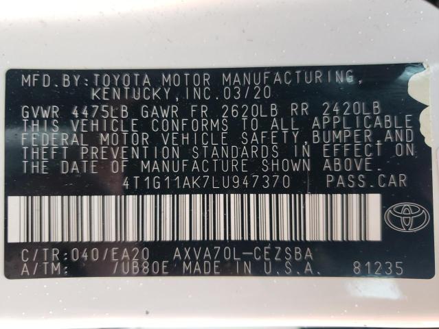 VIN 4T1G11AK7LU947370 2020 Toyota Camry, SE no.12