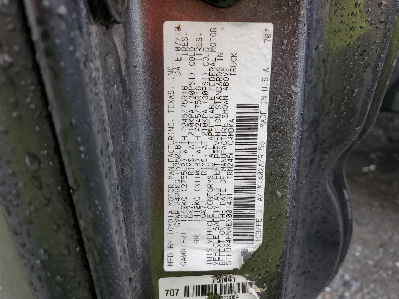 5TFUX4EN4BX001431 2011 Toyota Tacoma Access Cab