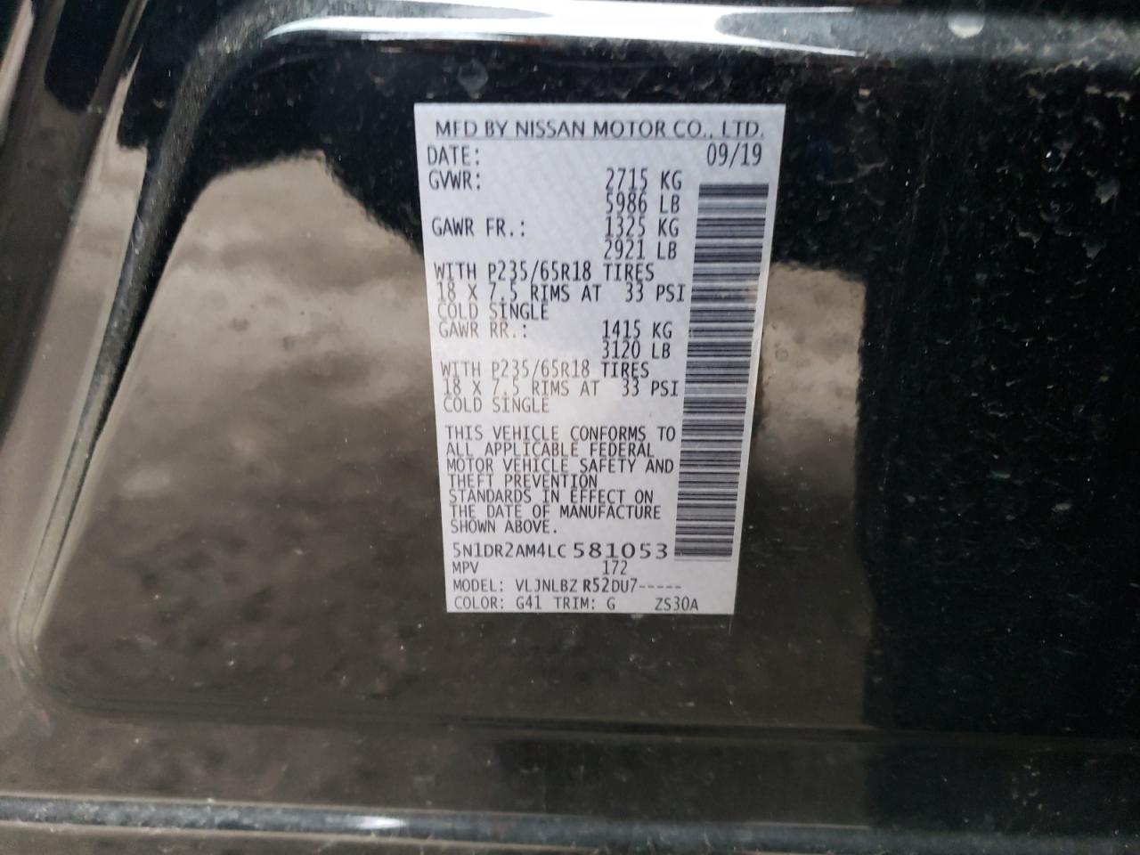 5N1DR2AM4LC581053 2020 Nissan Pathfinder S