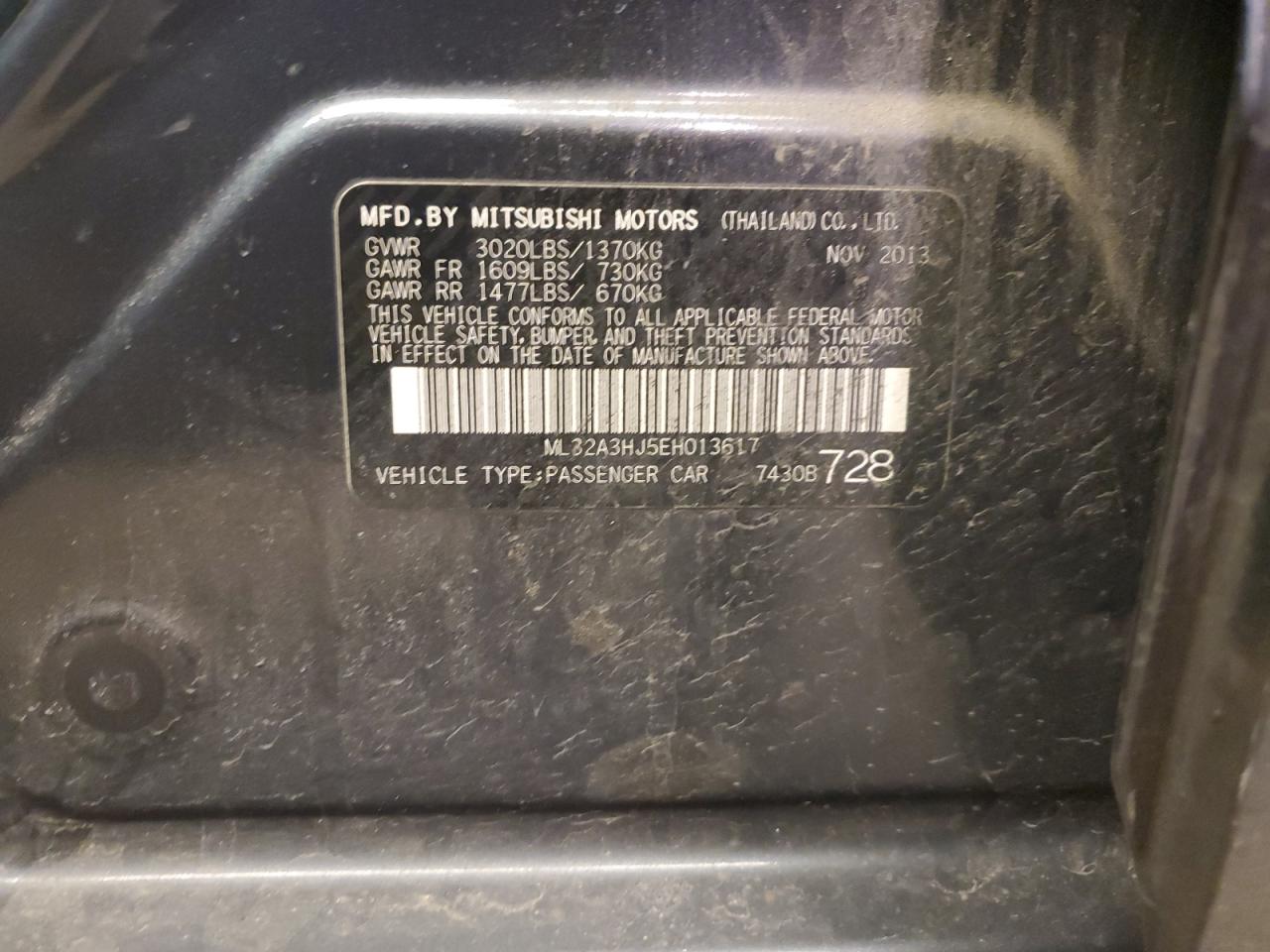 ML32A3HJ5EH013617 2014 Mitsubishi Mirage De