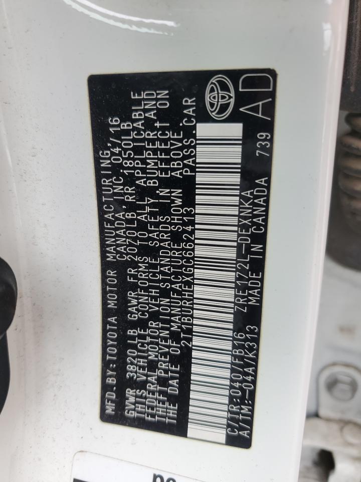 2T1BURHEXGC662413 2016 Toyota Corolla L