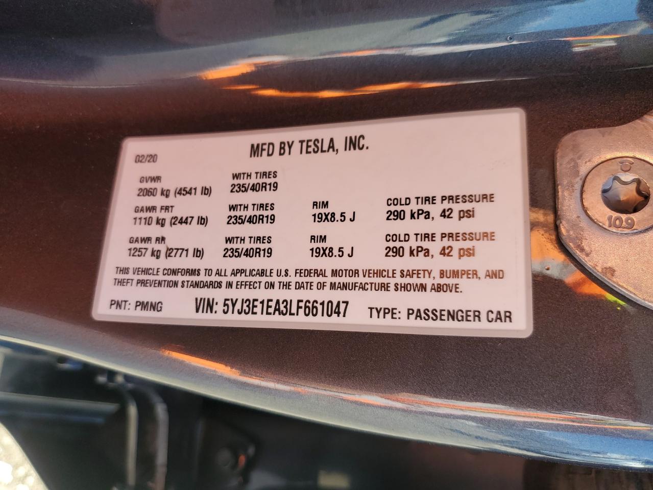 5YJ3E1EA3LF661047 2020 Tesla Model 3