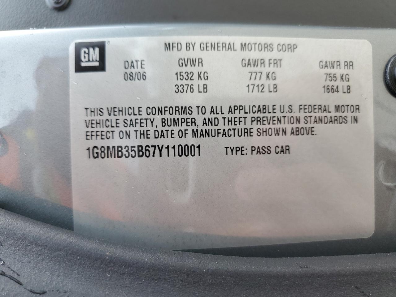 1G8MB35B67Y110001 2007 Saturn Sky
