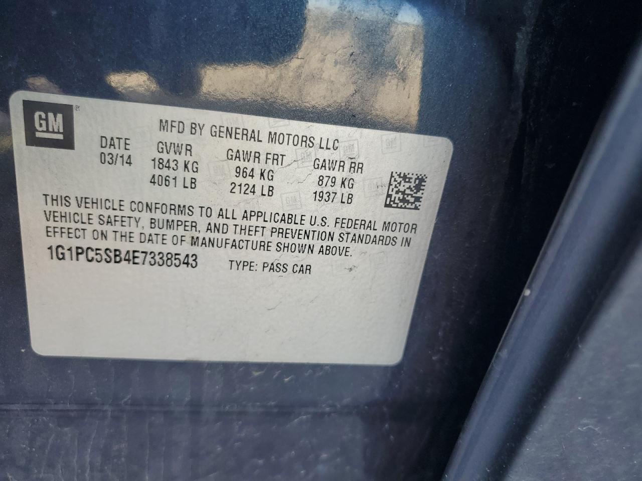 1G1PC5SB4E7338543 2014 Chevrolet Cruze Lt