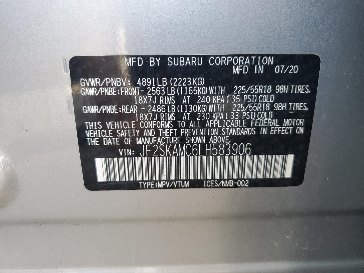 JF2SKAMC6LH583906 2020 Subaru Forester Sport