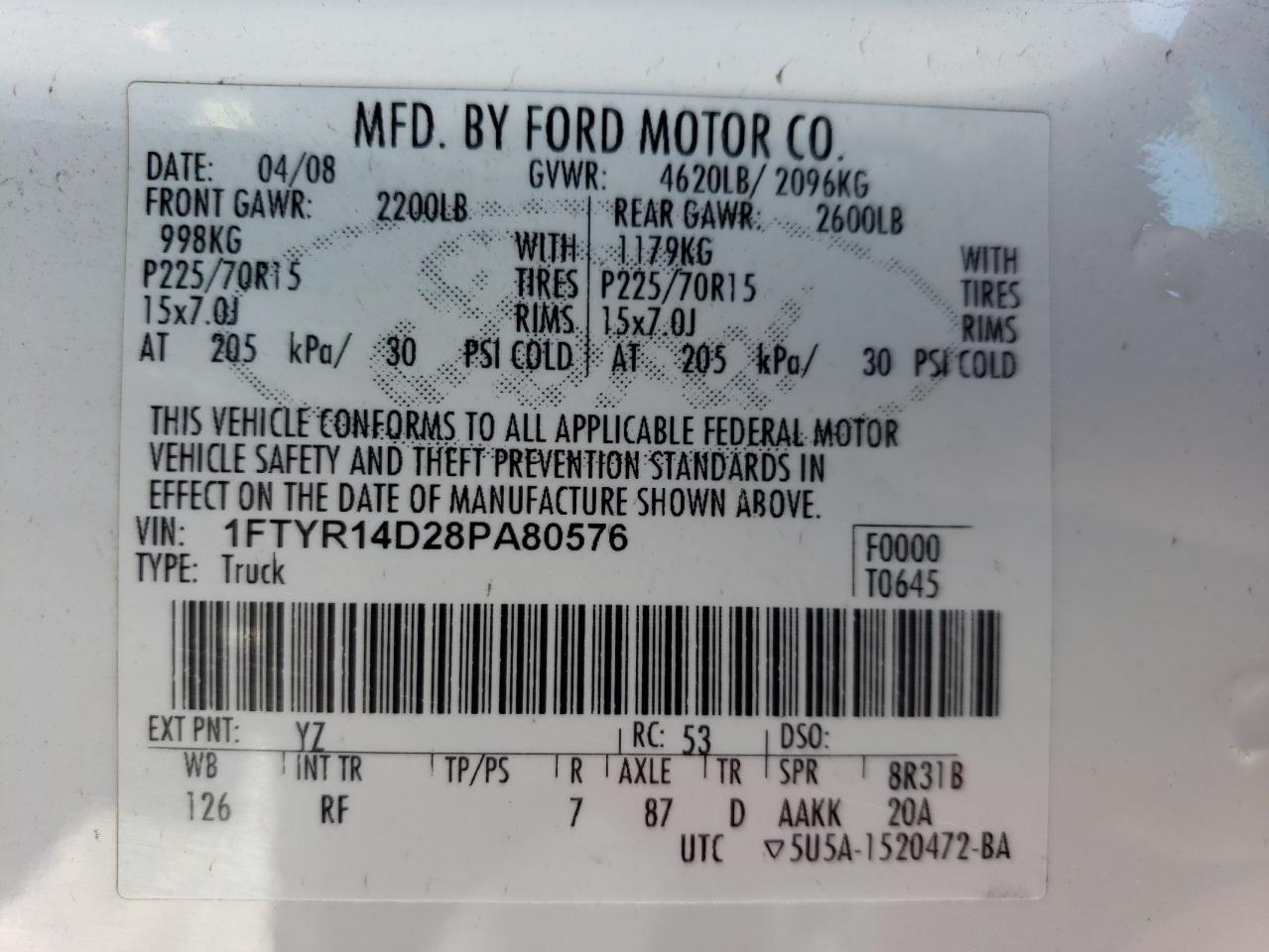 1FTYR14D28PA80576 2008 Ford Ranger Super Cab