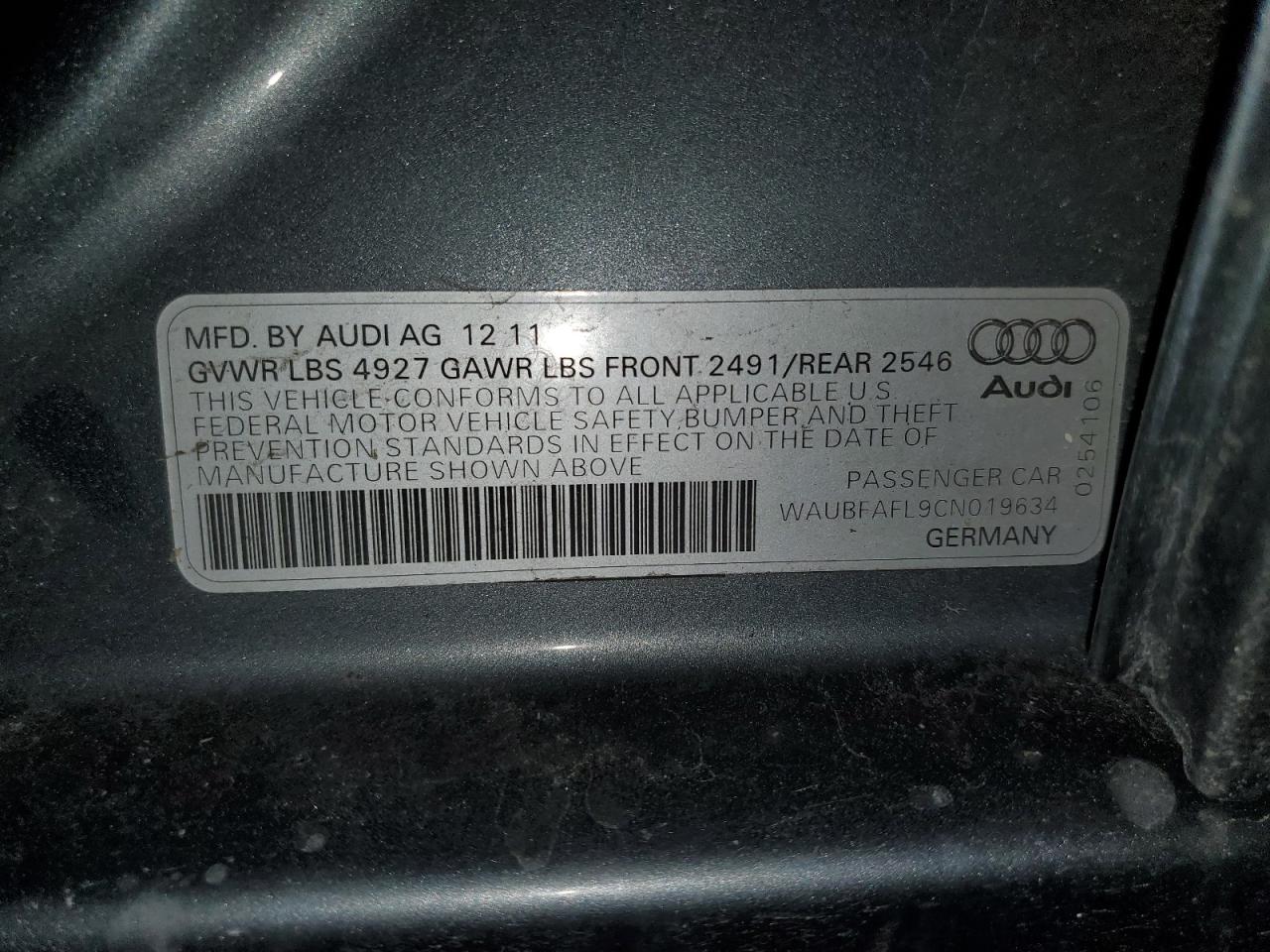 WAUBFAFL9CN019634 2012 Audi A4 Premium