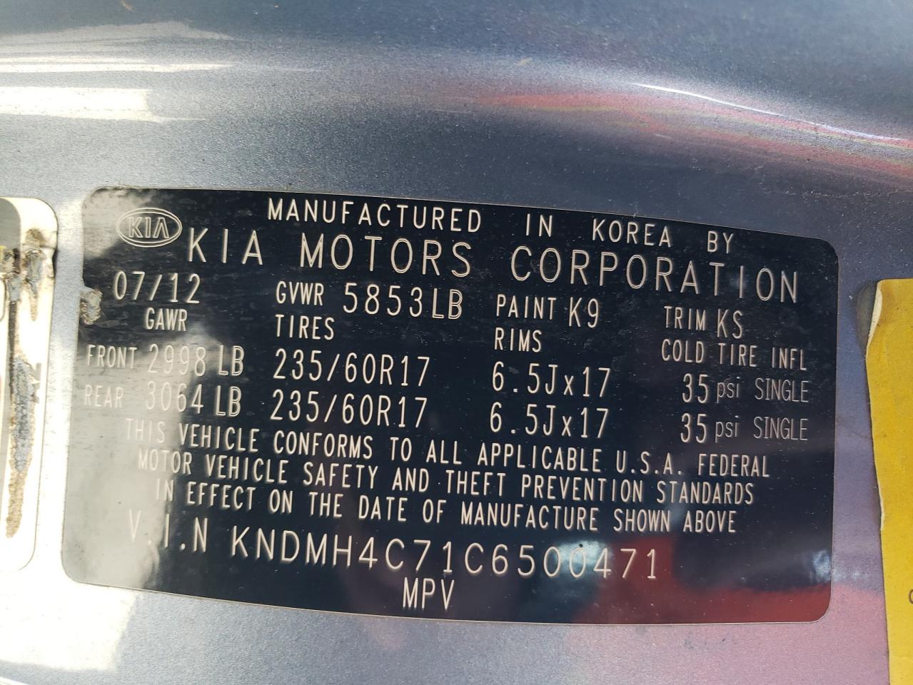 KNDMH4C71C6500471 2012 Kia Sedona Ex