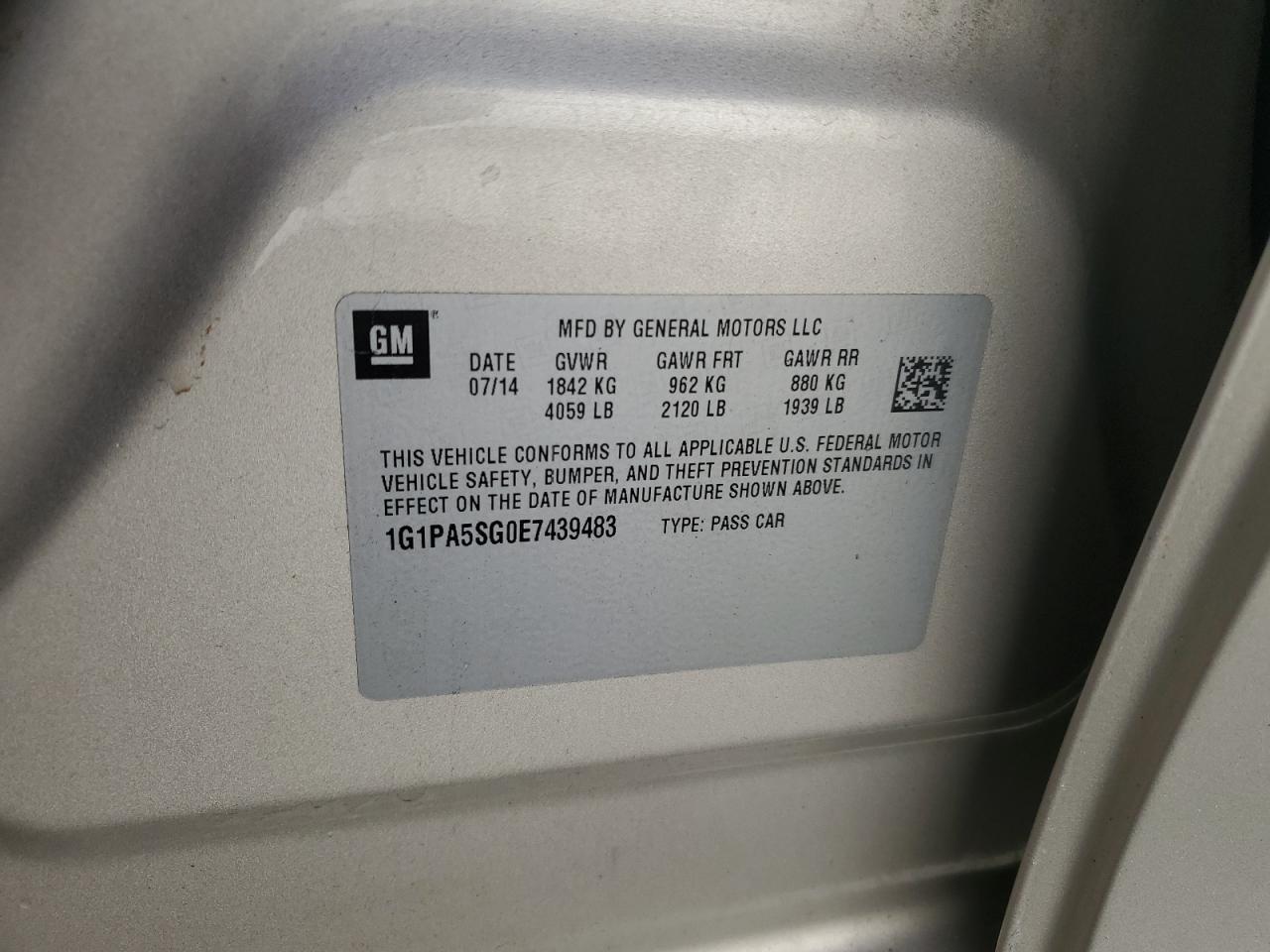 1G1PA5SG0E7439483 2014 Chevrolet Cruze Ls 1G1PA5SG0E7439483 2014 Chevrolet Cruze Ls