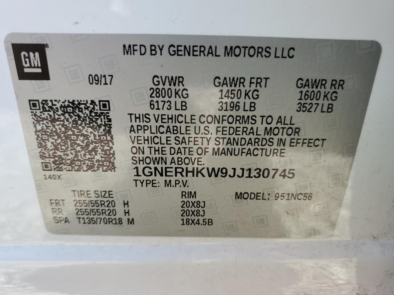 1GNERHKW9JJ130745 2018 Chevrolet Traverse Lt