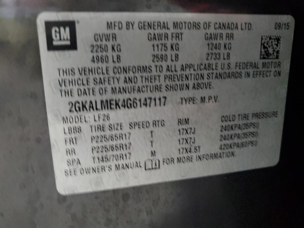 2016 GMC Terrain Sle vin: 2GKALMEK4G6147117