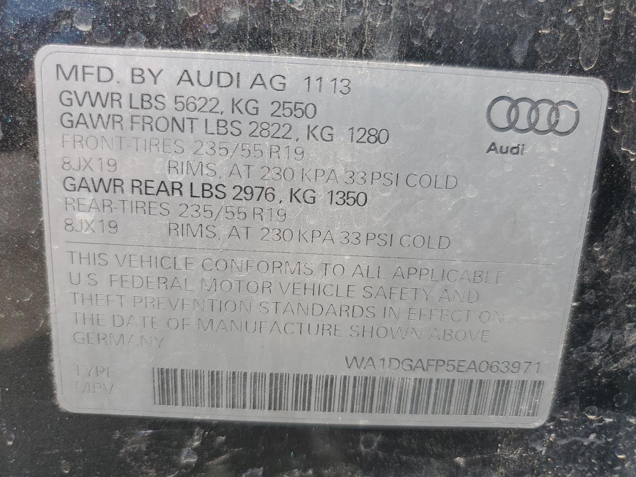 2014 Audi Q5 Premium Plus vin: WA1DGAFP5EA063971