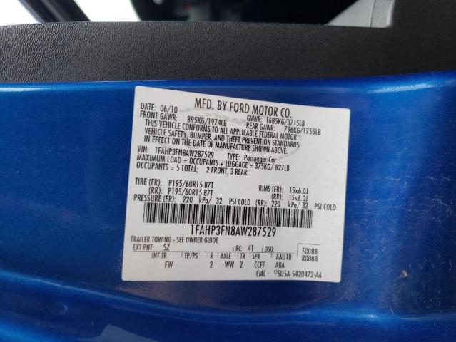 2010 Ford Focus Se VIN: 1FAHP3FN8AW287529 Lot: 52670234