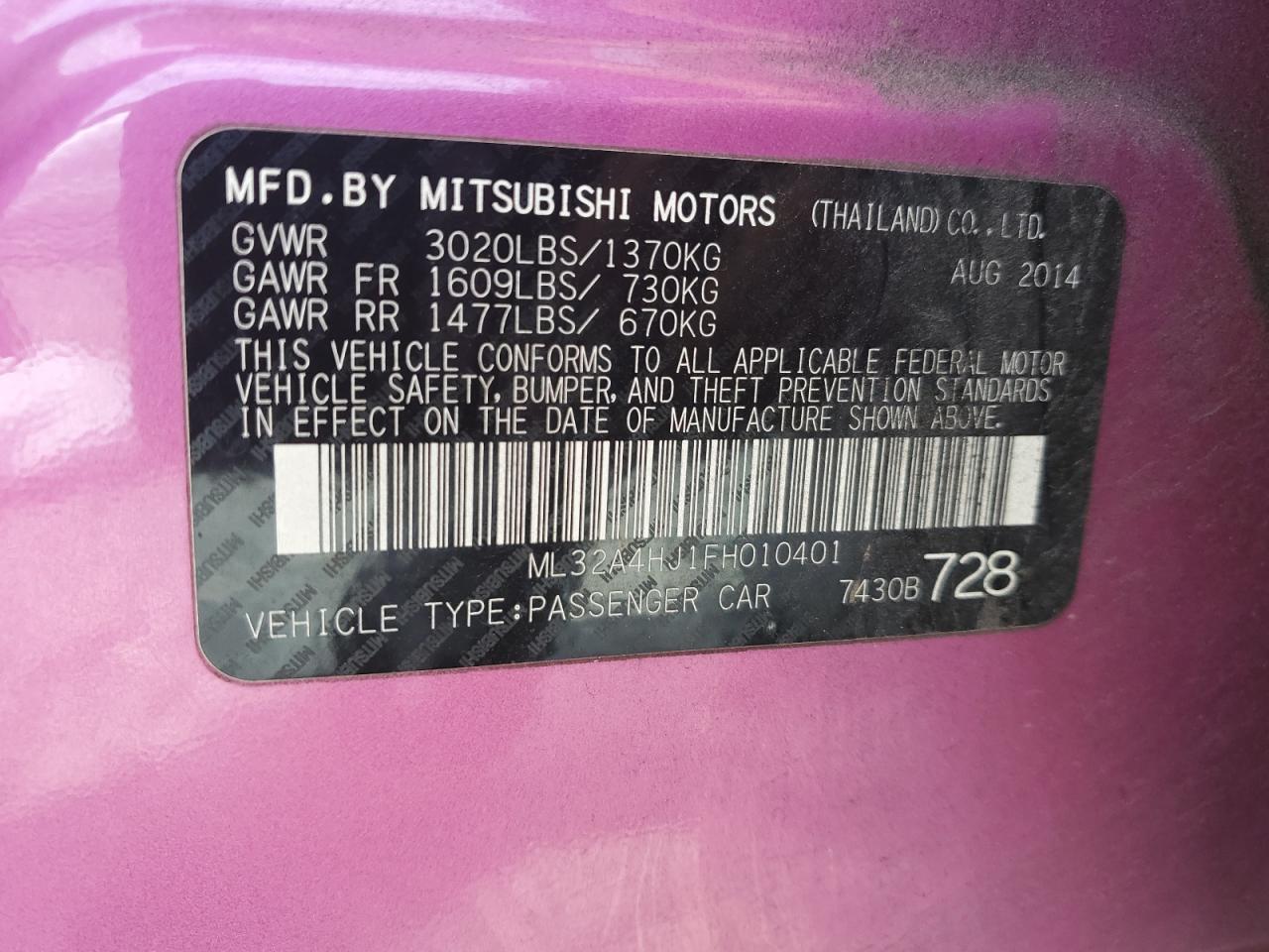 ML32A4HJ1FH010401 2015 Mitsubishi Mirage Es