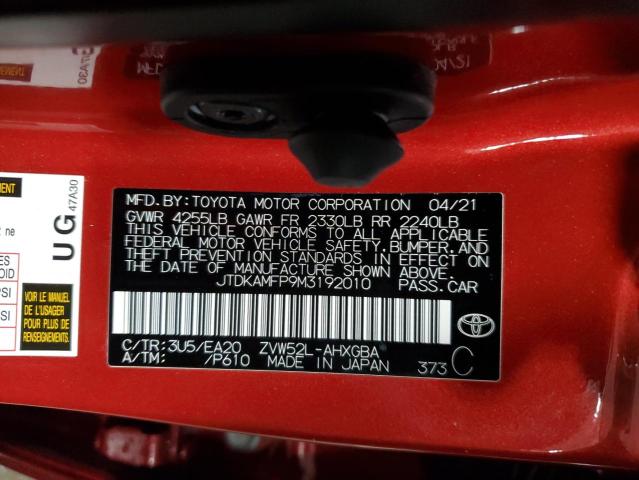 2021 Toyota Prius Prime Le VIN: JTDKAMFP9M3192010 Lot: 51391334