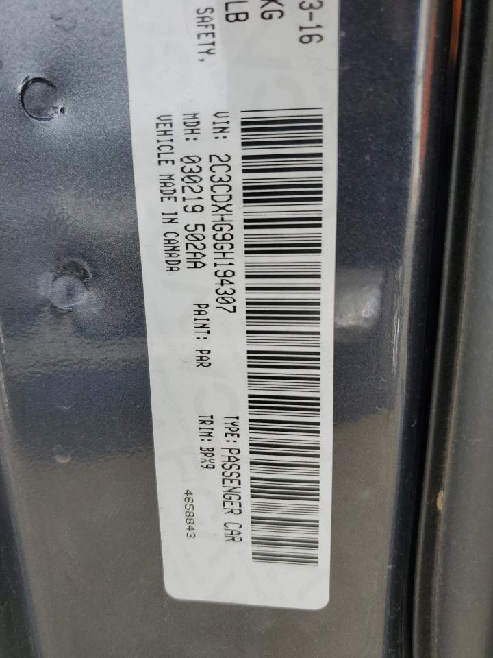 2C3CDXHG9GH194307 2016 Dodge Charger Sxt