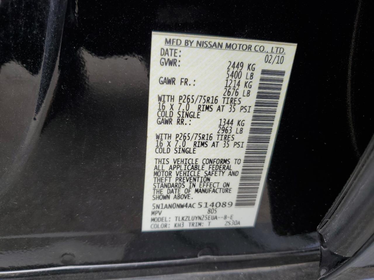 5N1AN0NW4AC514089 2010 Nissan Xterra Off Road