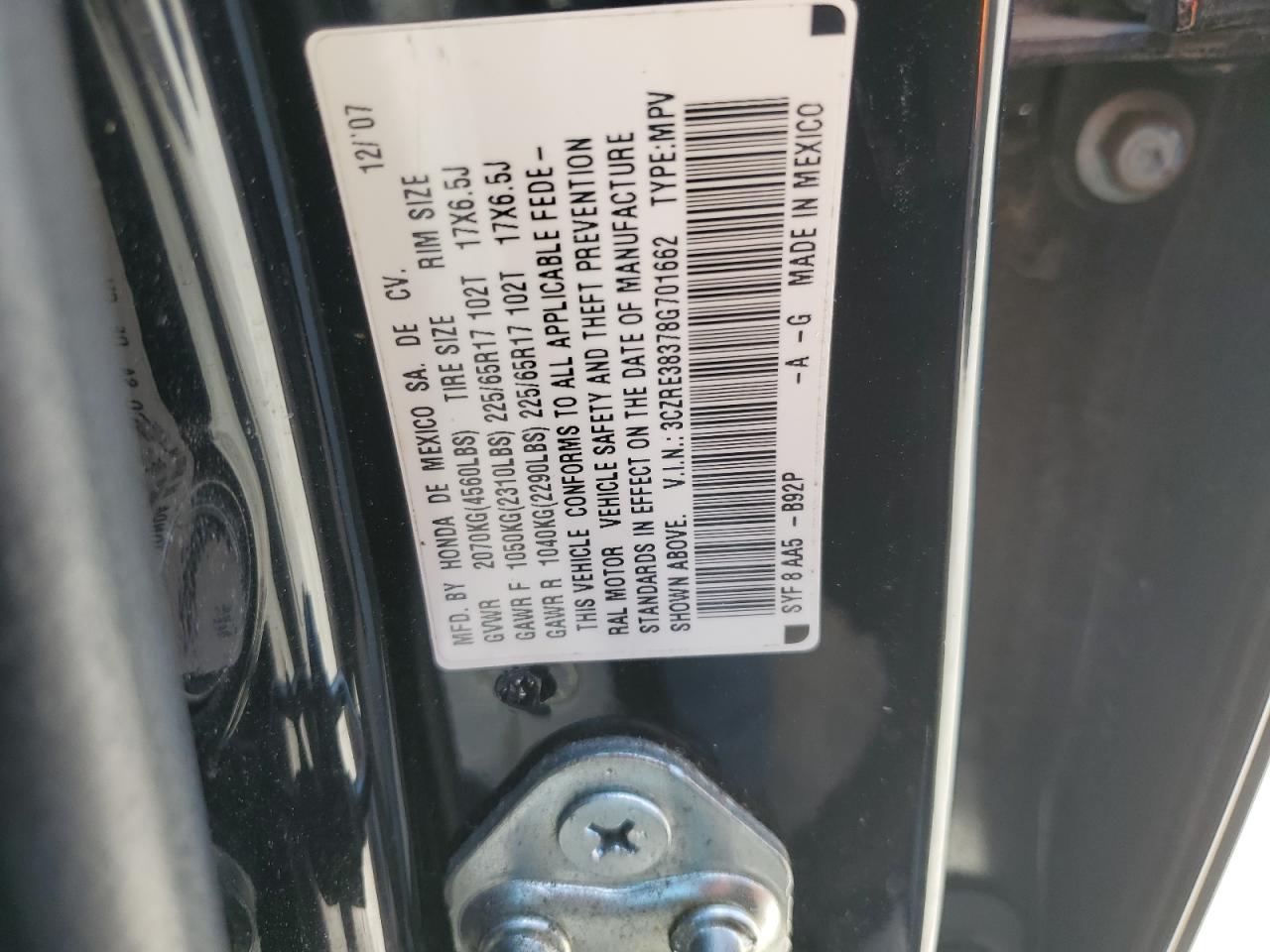 3CZRE38378G701662 2008 Honda Cr-V Lx