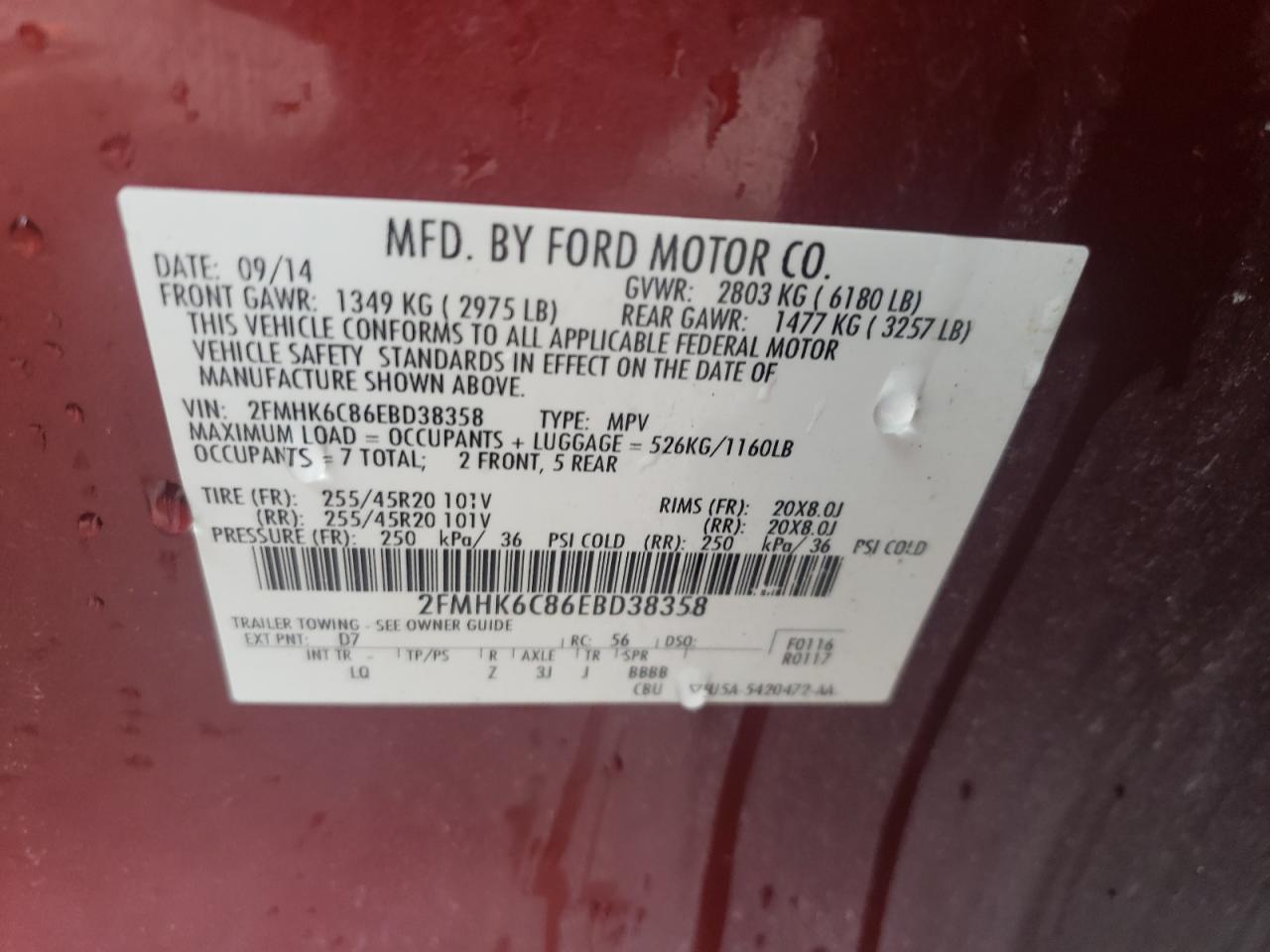 2FMHK6C86EBD38358 2014 Ford Flex Sel