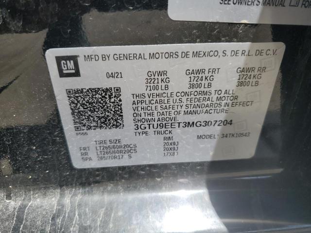 2021 GMC Sierra K1500 At4 VIN: 3GTU9EET3MG307204 Lot: 51341094