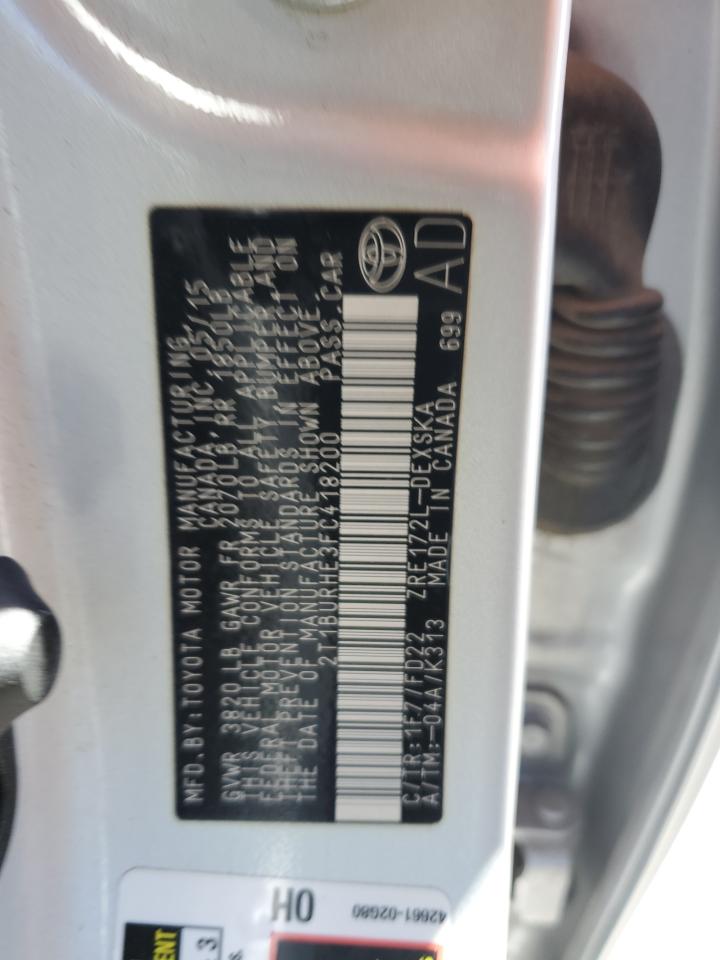 2T1BURHE3FC418200 2015 Toyota Corolla L