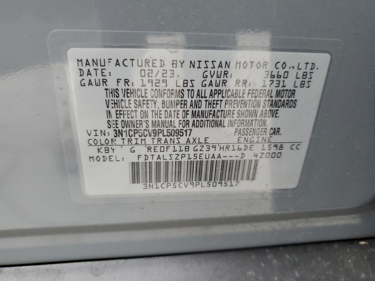 3N1CP5CV9PL509517 2023 Nissan Kicks Sv