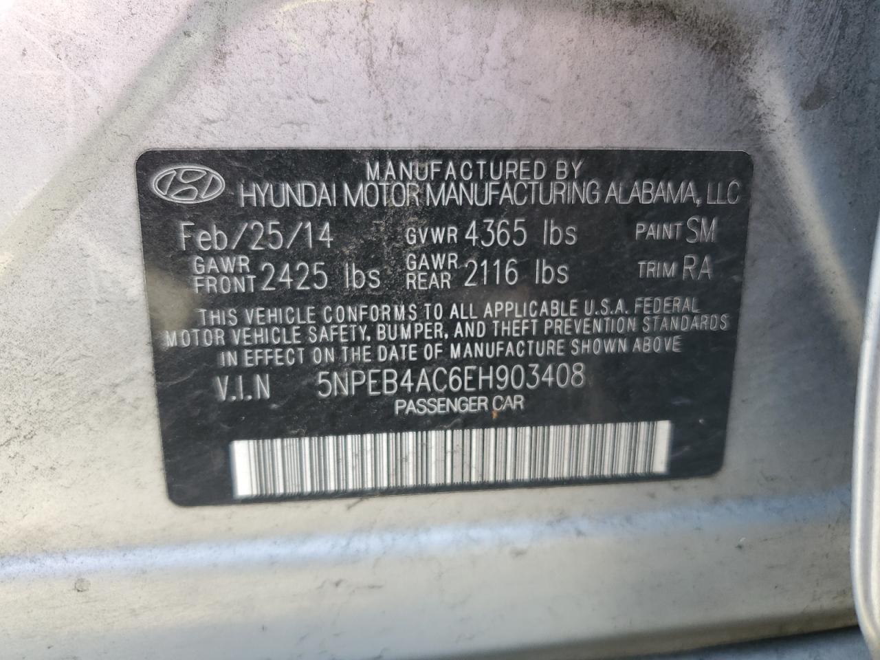 5NPEB4AC6EH903408 2014 Hyundai Sonata Gls