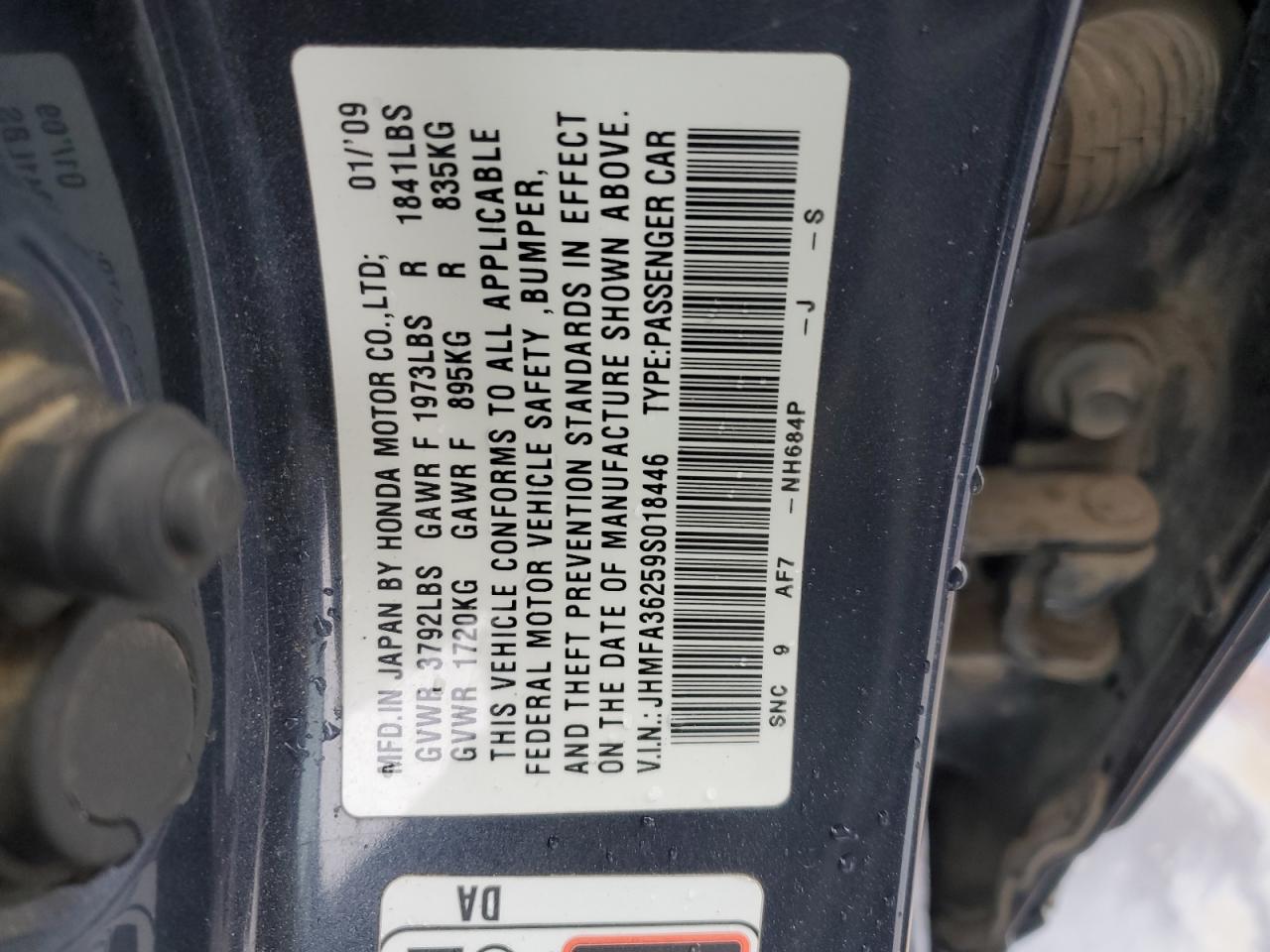 JHMFA36259S018446 2009 Honda Civic Hybrid