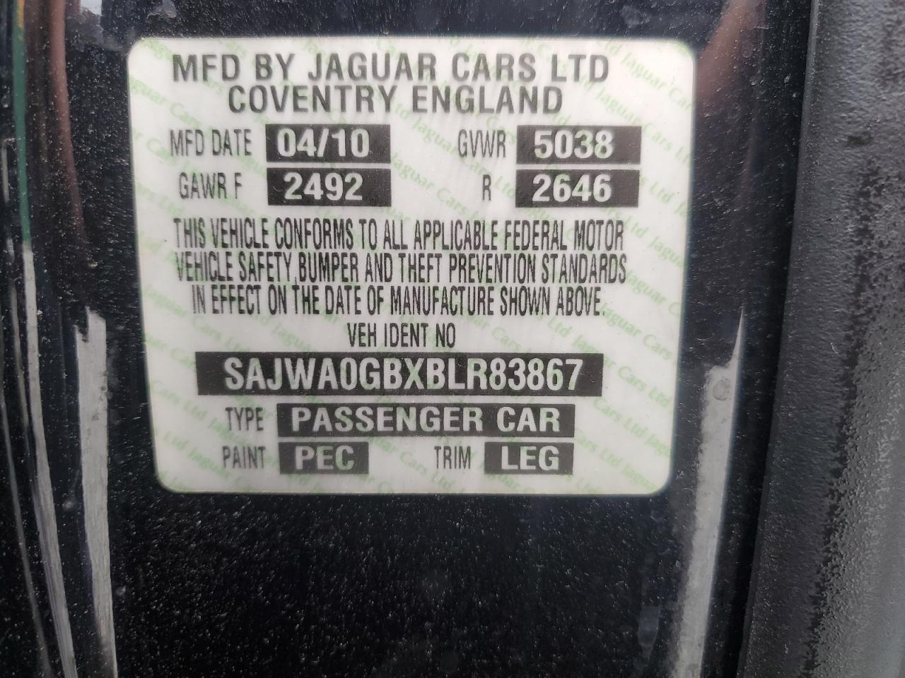 SAJWA0GBXBLR83867 2011 Jaguar Xf Premium