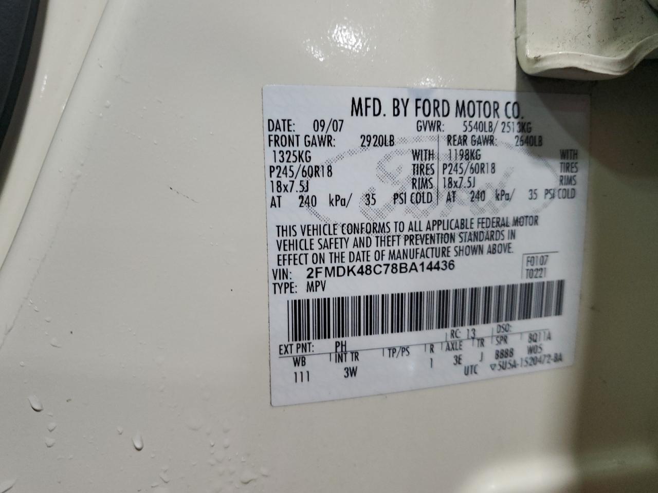 2FMDK48C78BA14436 2008 Ford Edge Sel