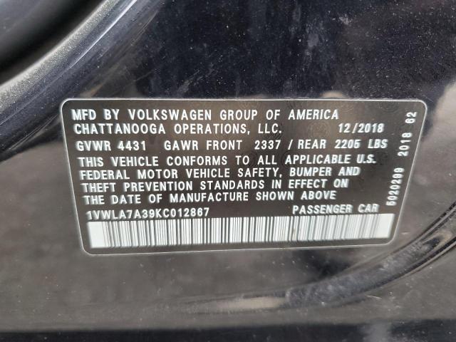 2019 Volkswagen Passat Wolfsburg VIN: 1VWLA7A39KC012867 Lot: 50983194